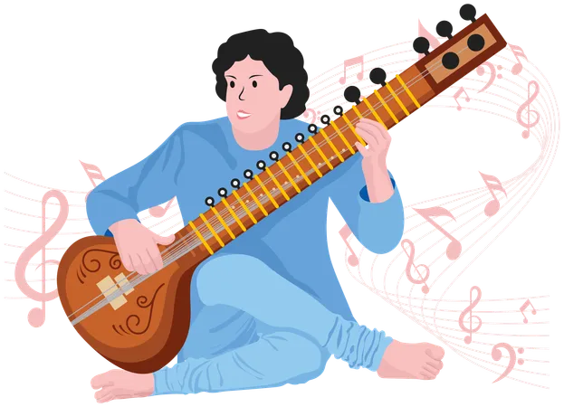 Mujer tocando el sitar  Ilustración