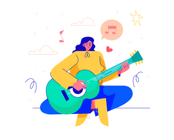 Mujer tocando una guitarra  Ilustración