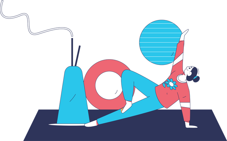 Mujer recibe entrenamiento en yoga  Ilustración