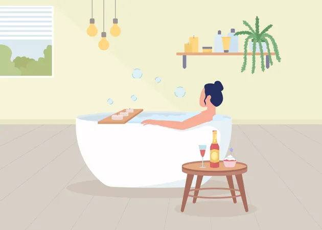 Mujer tomando baño  Ilustración