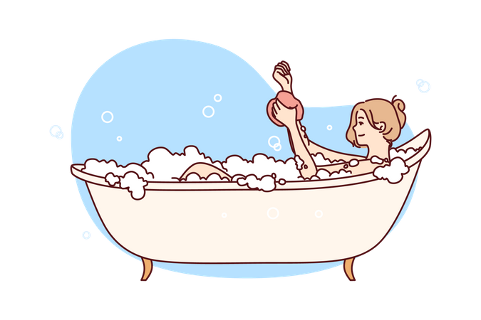 Mujer tomando baño  Ilustración