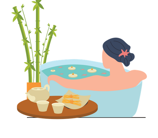 Mujer tomando baño de spa  Ilustración