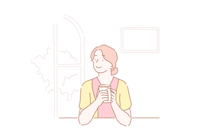 Mujer tomando cafe  Ilustración