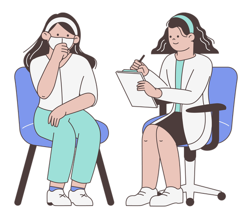 Mujer tomando consulta médica  Ilustración