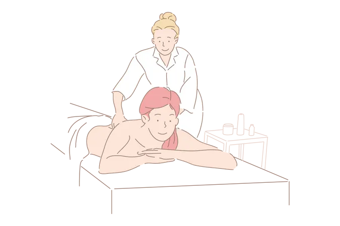 Mujer tomando masaje en spa  Ilustración
