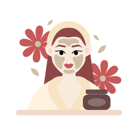 Mujer tomando mascarilla de arcilla  Ilustración