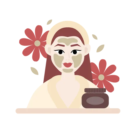 Mujer tomando mascarilla de arcilla  Ilustración