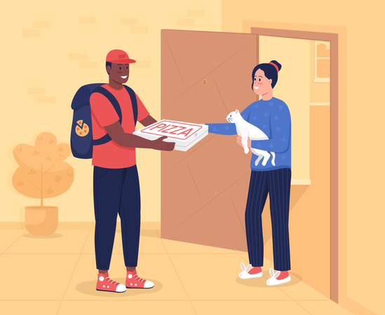Mujer tomando entrega de pizza  Ilustración