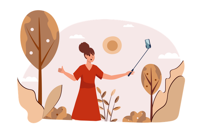 Mujer tomando selfie  Ilustración