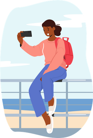 Mujer tomando selfie  Ilustración