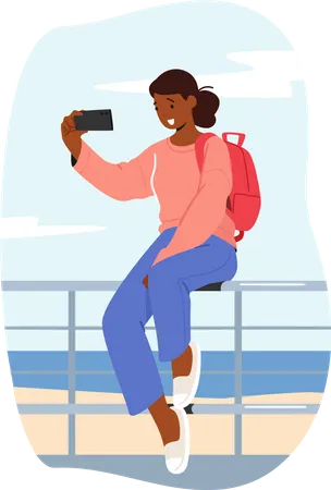 Mujer tomando selfie  Ilustración