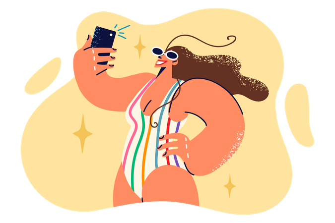 Mujer tomando selfie  Ilustración