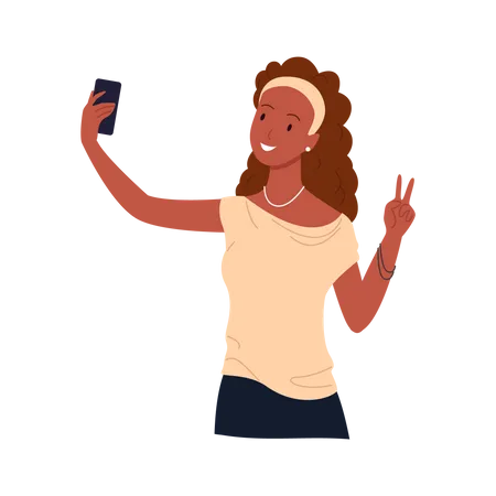Mujer tomando selfie por teléfono  Ilustración