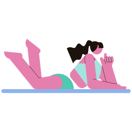 Mujer tomando sol en la playa  Ilustración