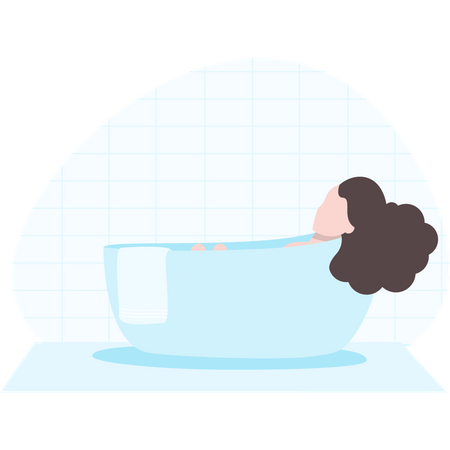 Mujer tomando un baño caliente en la bañera  Ilustración