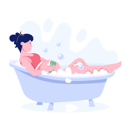 Mujer tomando un baño de embarazo  Ilustración