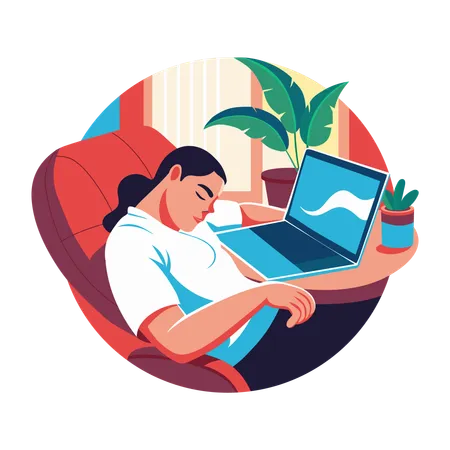 Mujer tomando una siesta mientras trabaja  Ilustración