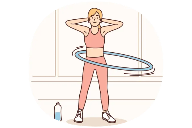 Mujer tonificada entrenando en casa  Ilustración