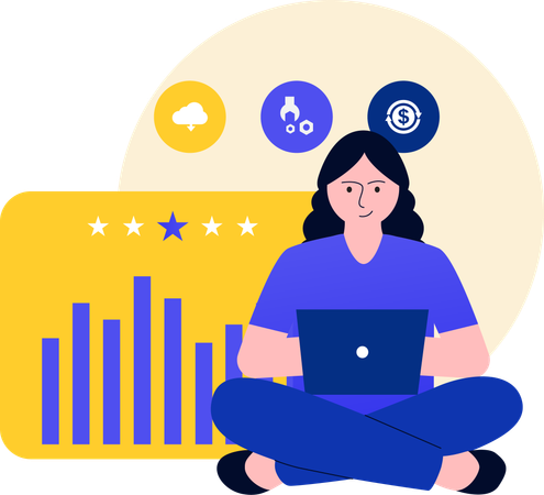 Mujer trabajando con datos Crecimiento y desarrollo  Illustration