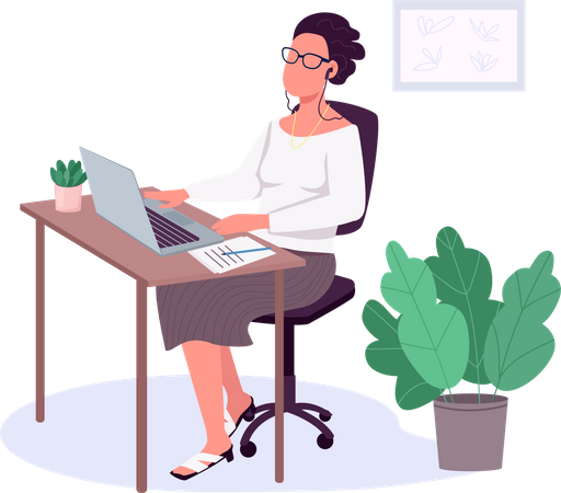 Mujer trabajando con computadora portátil  Ilustración