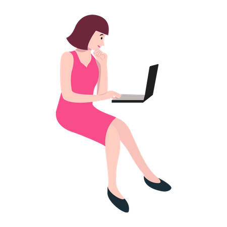 Mujer trabajando con computadora portátil  Ilustración