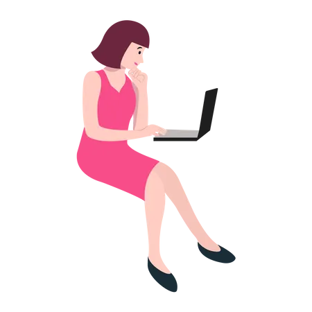 Mujer trabajando con computadora portátil  Ilustración