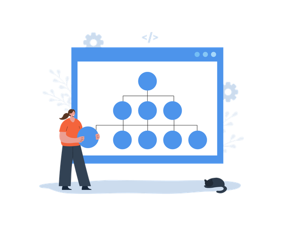 Mujer trabajando con Sitemap  Ilustración