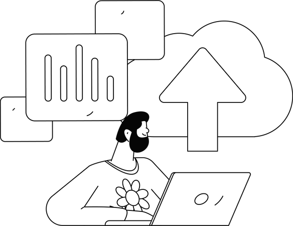 Mujer trabajando en la computadora portátil  Ilustración