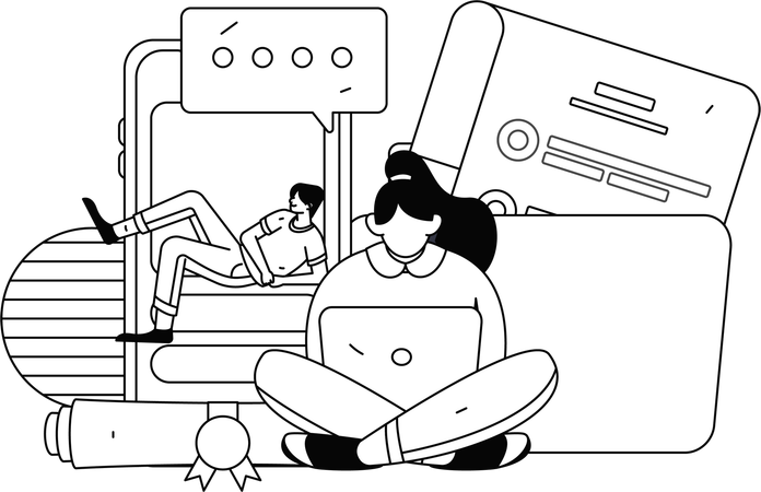 Mujer trabajando en la computadora portátil  Ilustración