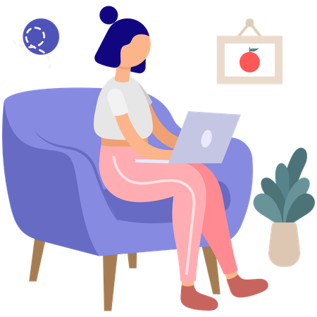 Mujer trabajando desde casa  Ilustración