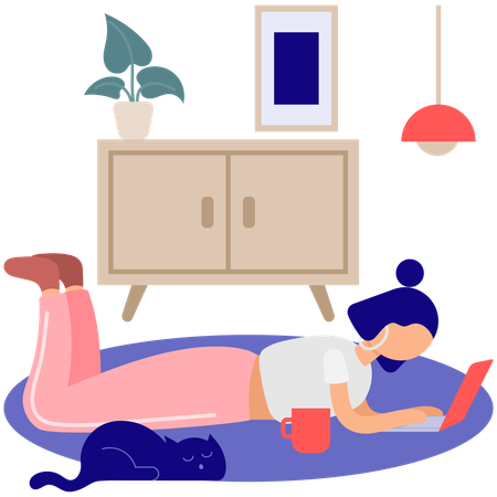 Mujer trabajando desde casa  Ilustración