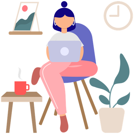Mujer trabajando desde casa  Ilustración