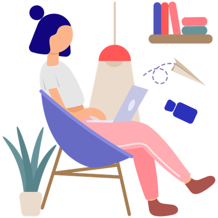 Mujer trabajando desde casa  Ilustración