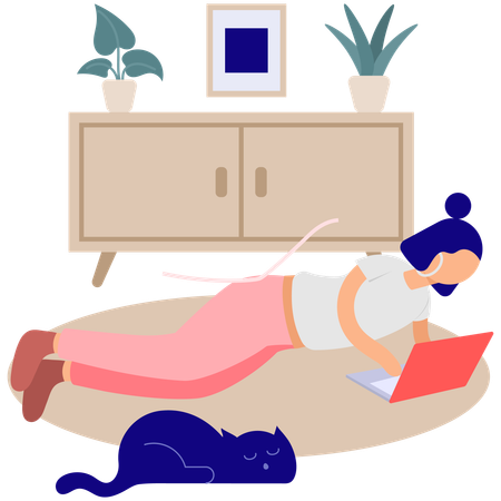 Mujer trabajando desde casa  Ilustración