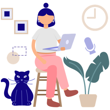 Mujer trabajando desde casa  Ilustración
