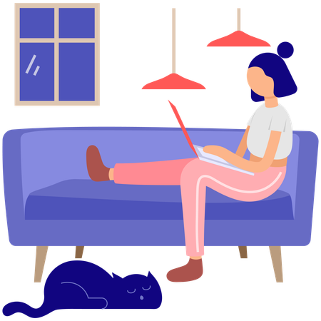 Mujer trabajando desde casa  Ilustración
