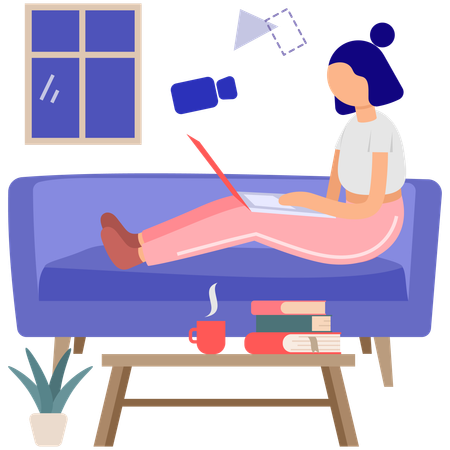Mujer trabajando desde casa  Ilustración