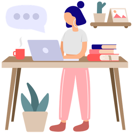Mujer trabajando desde casa  Ilustración