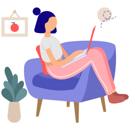 Mujer trabajando desde casa  Ilustración