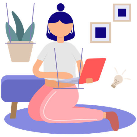 Mujer trabajando desde casa  Ilustración