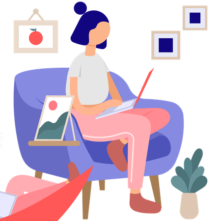 Mujer trabajando desde casa  Ilustración