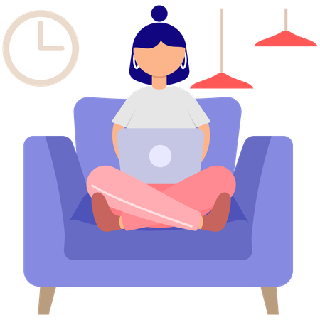 Mujer trabajando desde casa  Ilustración