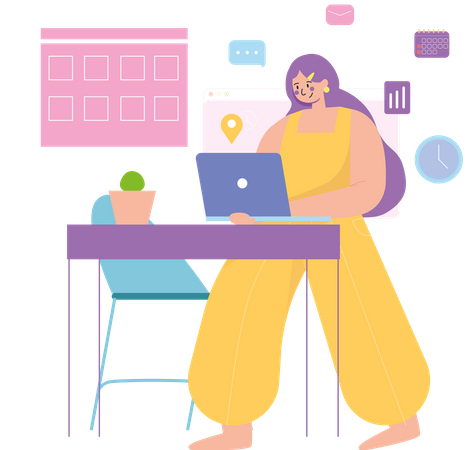 Mujer trabajando desde casa  Ilustración