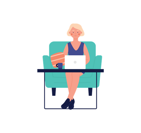 Mujer trabajando desde casa  Ilustración