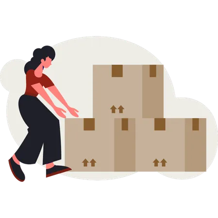 Mujer trabajando en un almacén de entrega  Ilustración