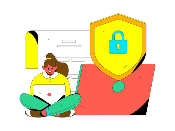 Mujer trabajando en seguridad cibernética  Illustration