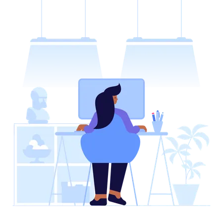 Mujer trabajando en computadora  Ilustración