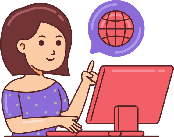 Mujer trabajando en computadora  Ilustración