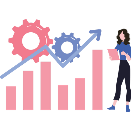 Mujer trabajando en la configuración del gráfico  Ilustración