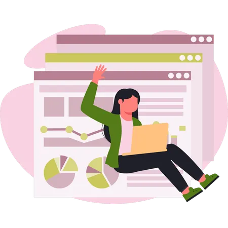 Mujer trabajando en desarrollo web.  Ilustración